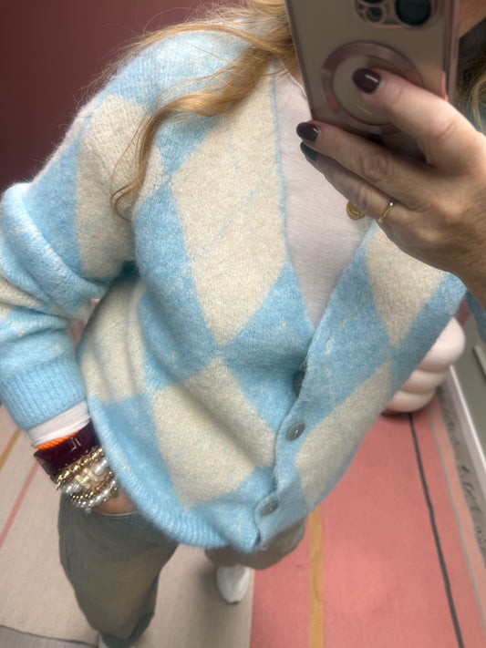 CASUAL RAUTENJACKE STRICK HELLBLAU/CREME