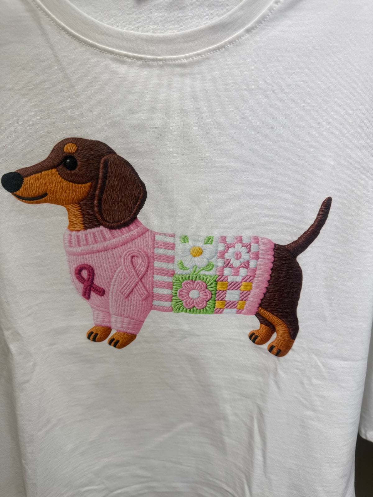 T SHIRT MIT DACKEL ROSA