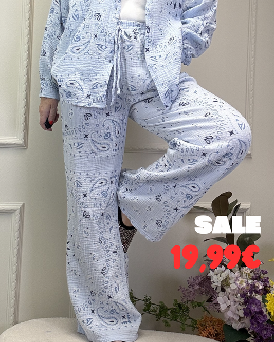 MUSSELIN HOSE PAISLEY HELLBLAU