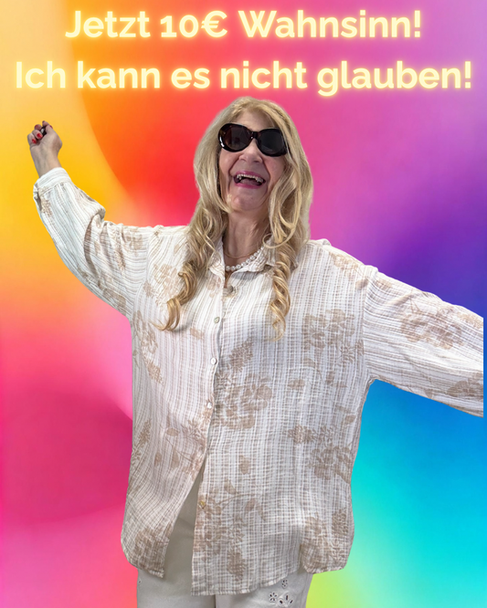 MUSSELIN BLUSE BLUMEN UND STREIFEN BEIGE