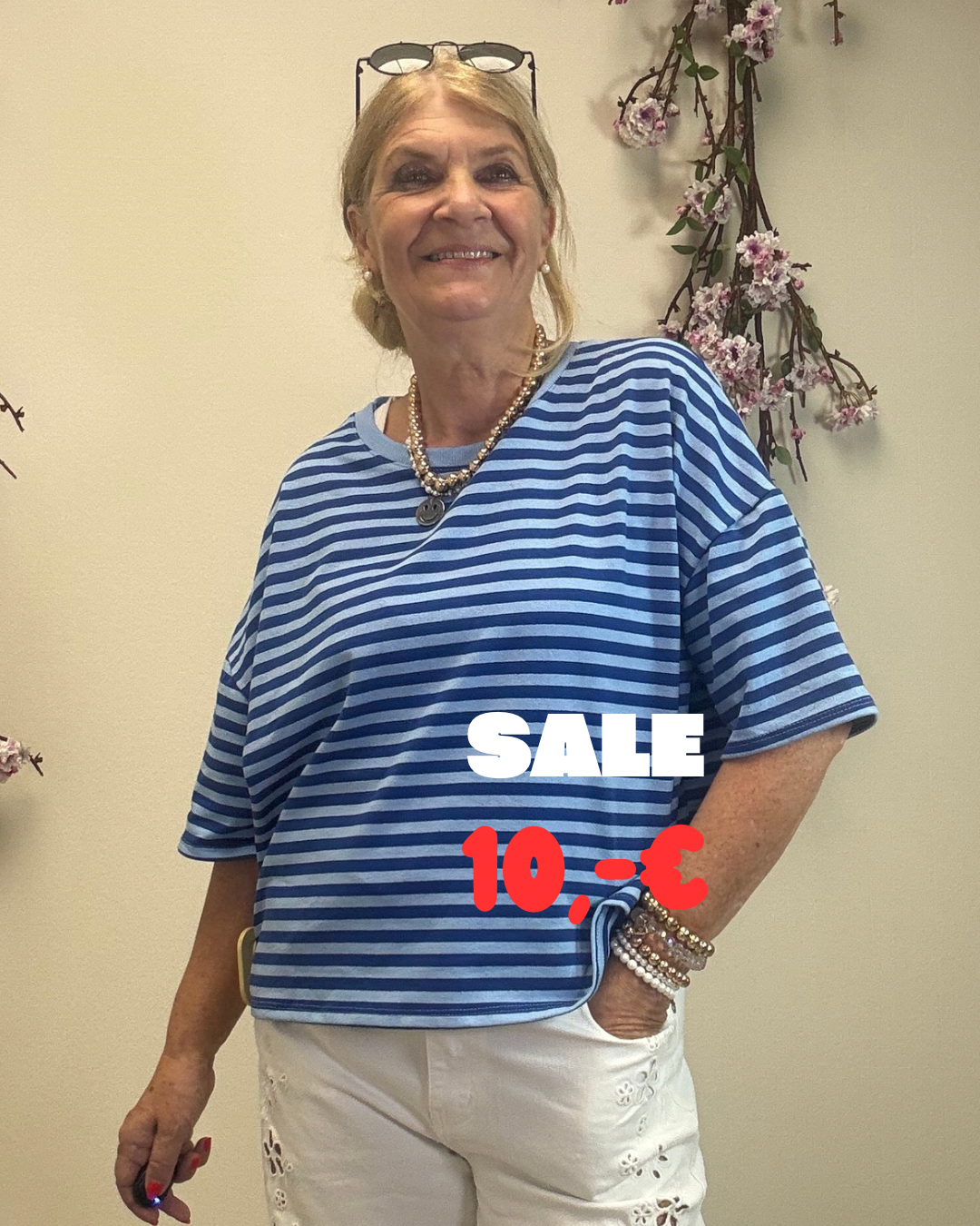 STTEIFENSHIRT 1/2 ARM KOBALTBLAU - HELLBLAU