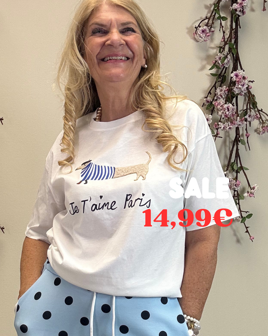 T-SHIRT HALBARM MIT DACKEL WEIß
