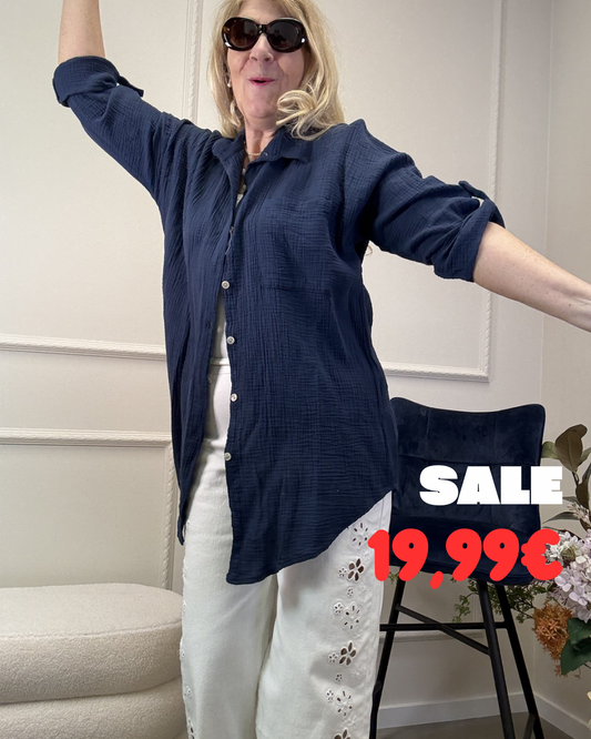 MUSSELIN BLUSE OVERSIZE MARINE