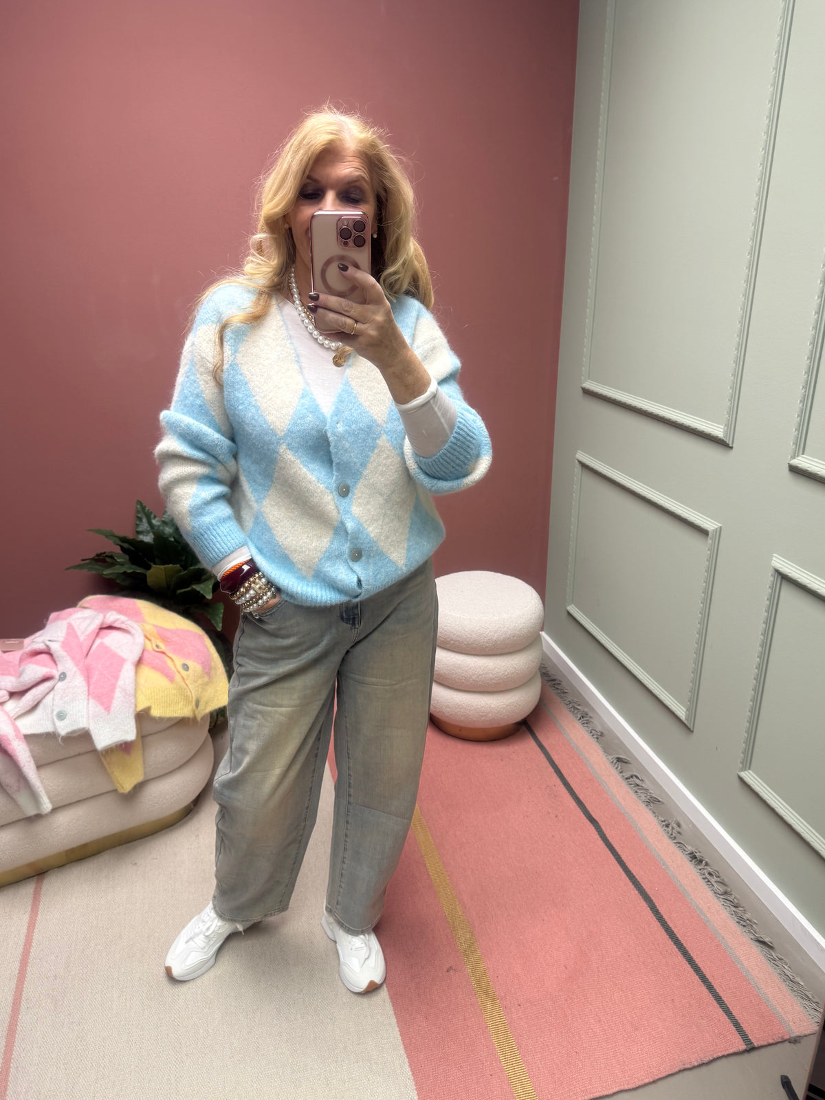 CASUAL  RAUTENJACKE STRICK HELLBLAU/CREME