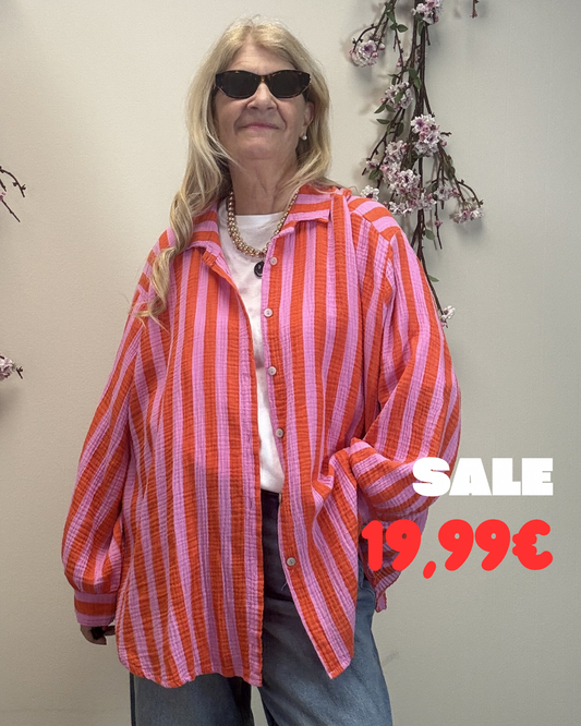 MUSSELIN BLUSE BREITER STREIFEN ORANGE / PINK