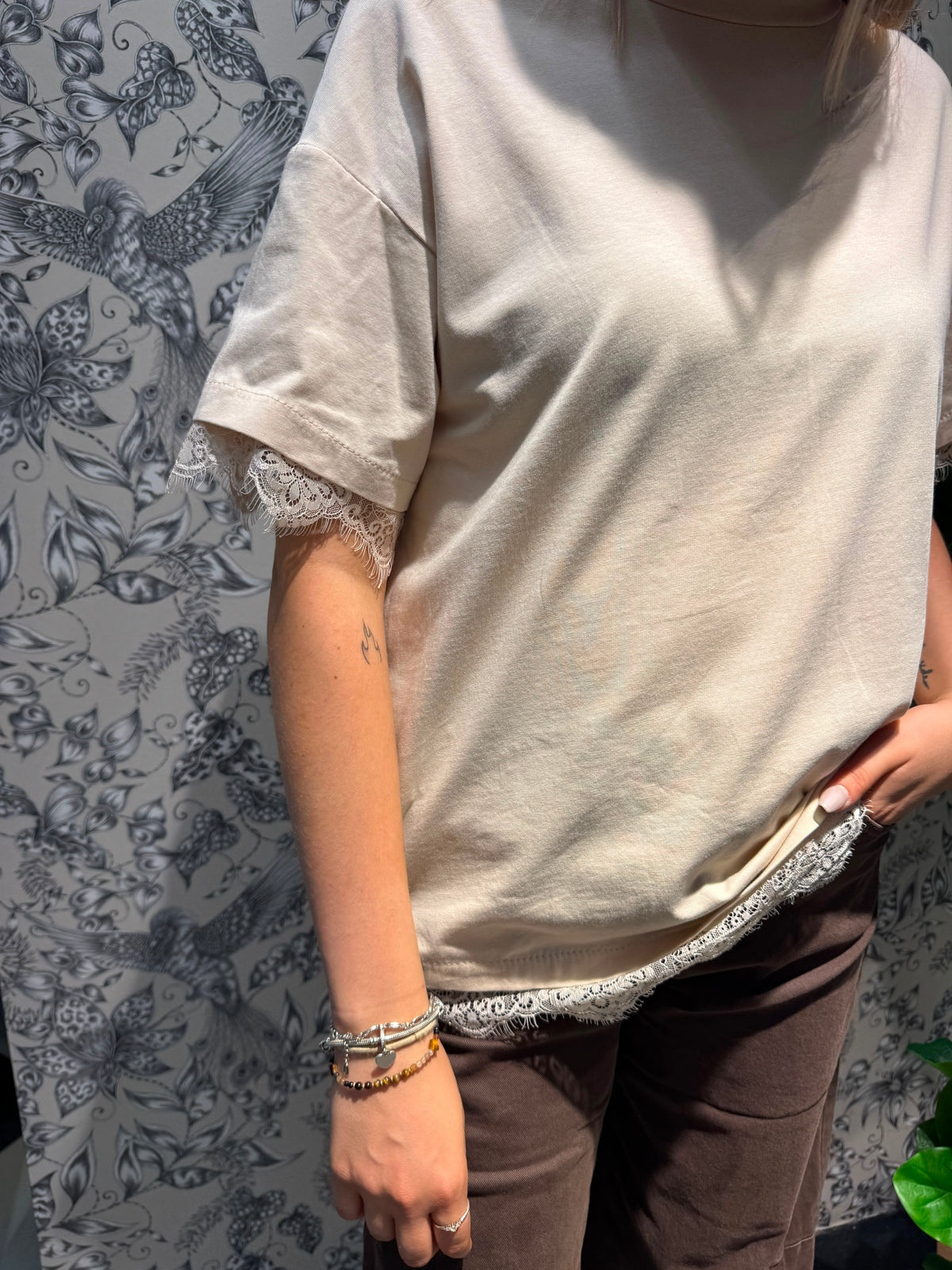 T SHIRT MIT SPITZE BEIGE