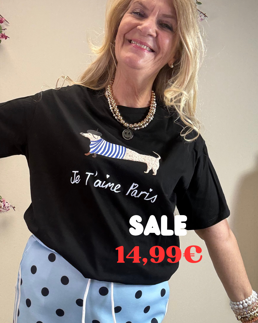 T-SHIRT HALBARM MIT DACKEL SCHWARZ