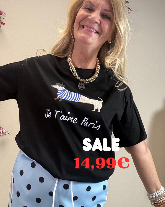 T-SHIRT HALBARM MIT DACKEL SCHWARZ