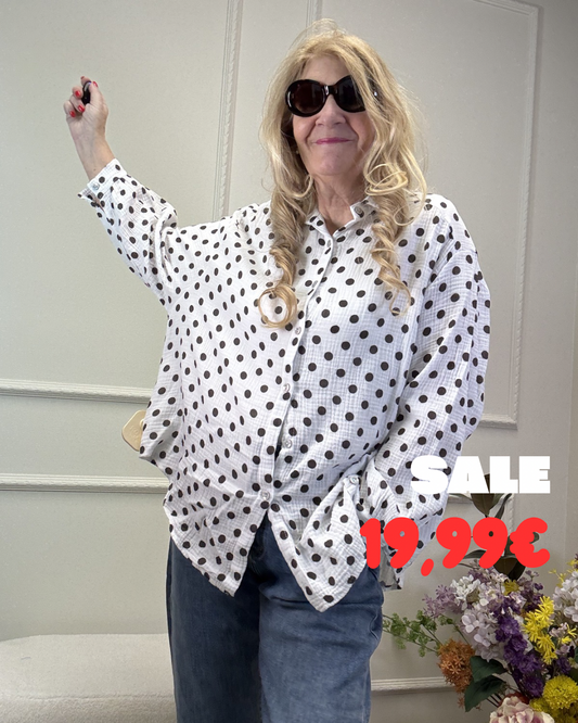 MUSSELIN BLUSE OVERSIZED TUPFEN SCHOKO