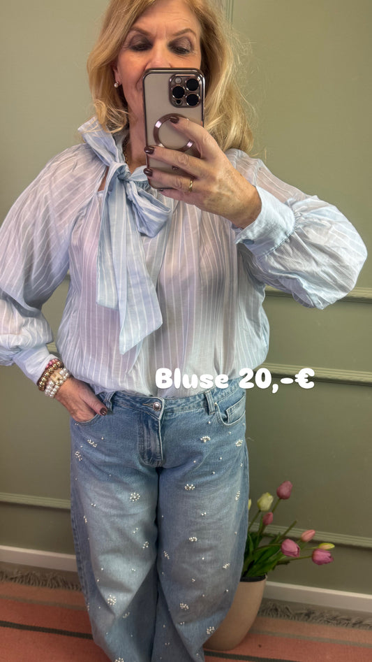 BLUSE MIT FEINEN STREIFEN UND SCHLEIFE