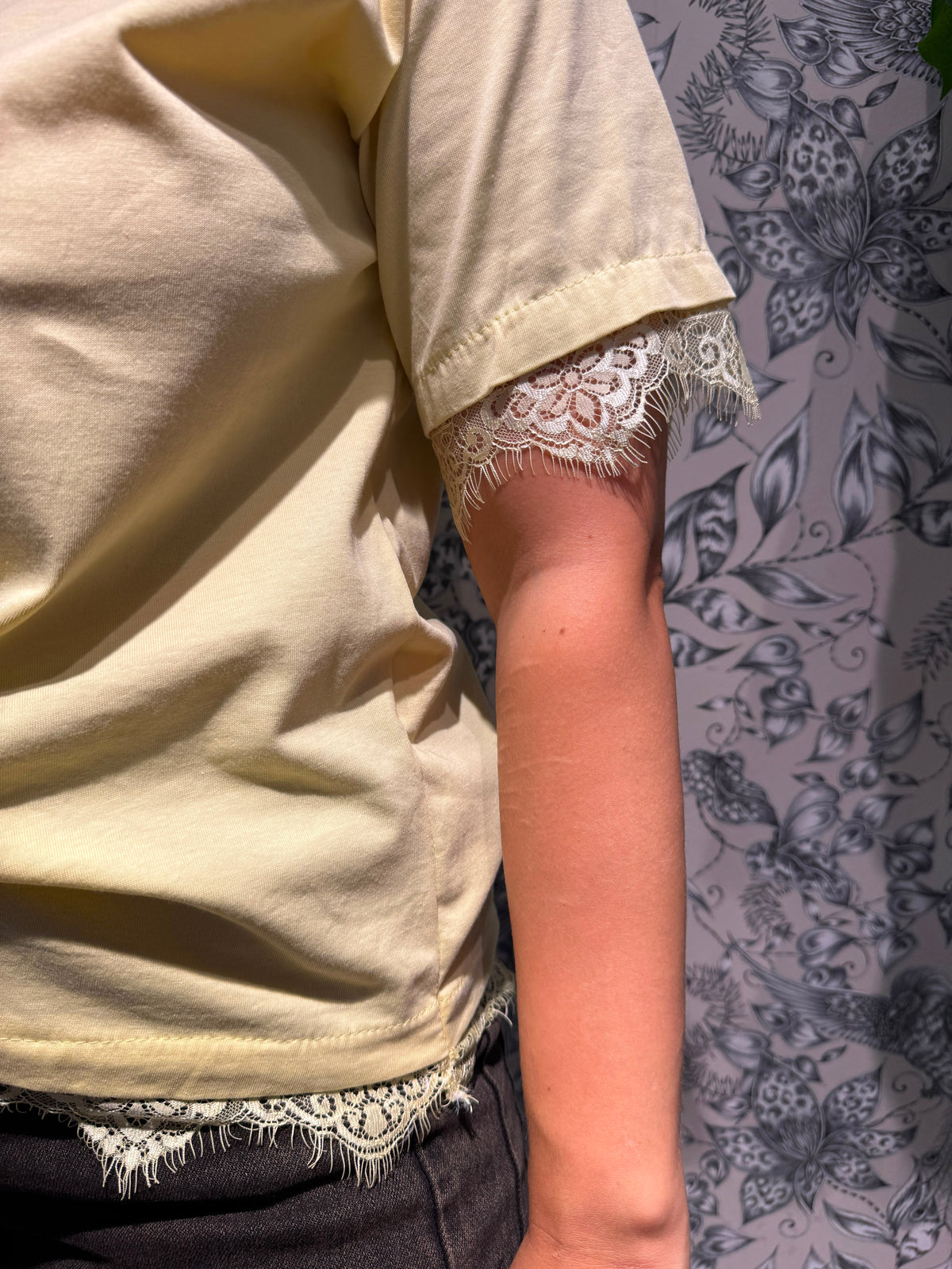 T SHIRT MIT SPITZE BEIGE