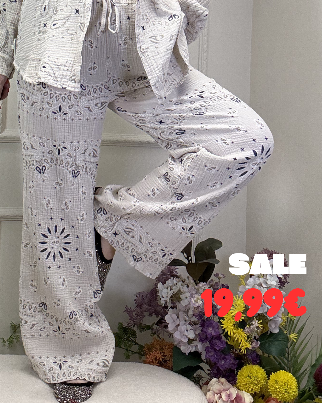 MUSSELIN HOSE PAISLEY BEIGE