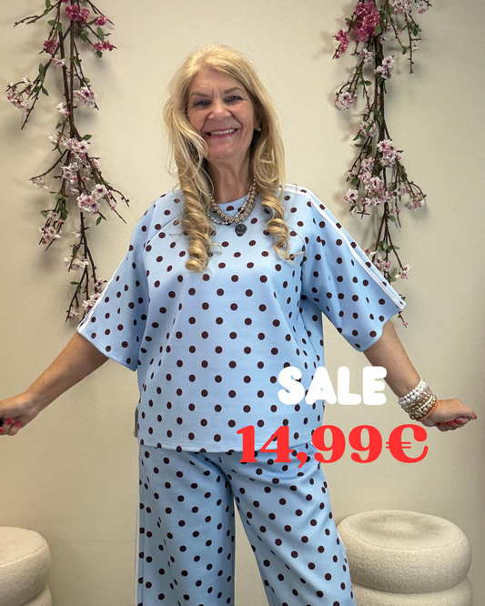 PUNKTE SHIRT PASSEND ZUR HOSE LANG HELLBLAU / BRAUN