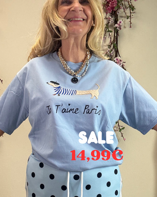 T-SHIRT HALBARM MIT DACKEL HELLBLAU