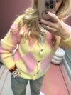 CASUAL  RAUTENJACKE STRICK ROSA/GELB