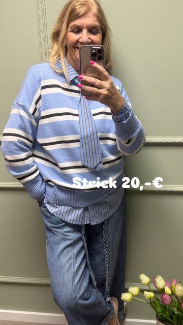 STREIFENPULLI HELLBLAU - CREME - BRAUN