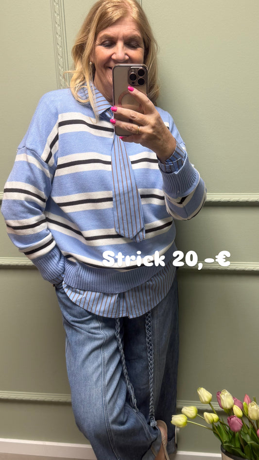 STREIFENPULLI HELLBLAU - CREME - BRAUN