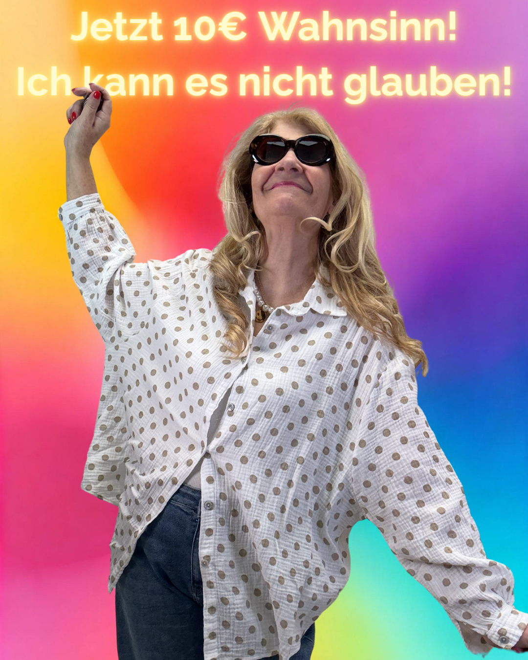 MUSSELIN BLUSE OVERSIZED TUPFEN BEIGE