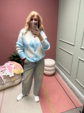 CASUAL  RAUTENJACKE STRICK BLAU/WEIẞ