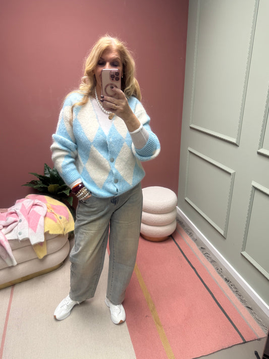 CASUAL  RAUTENJACKE STRICK BLAU/WEIẞ