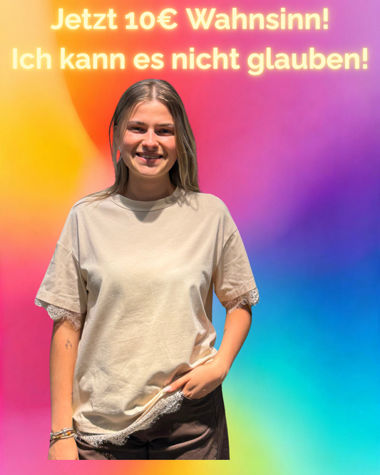 T SHIRT MIT SPITZE BEIGE