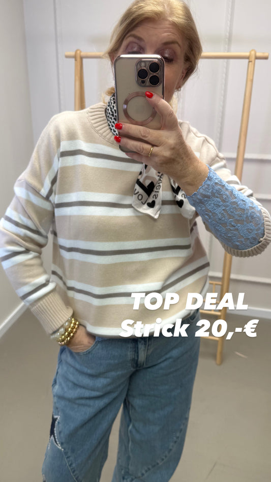 STREIFENPULLI  - BEIGE/ CREME
