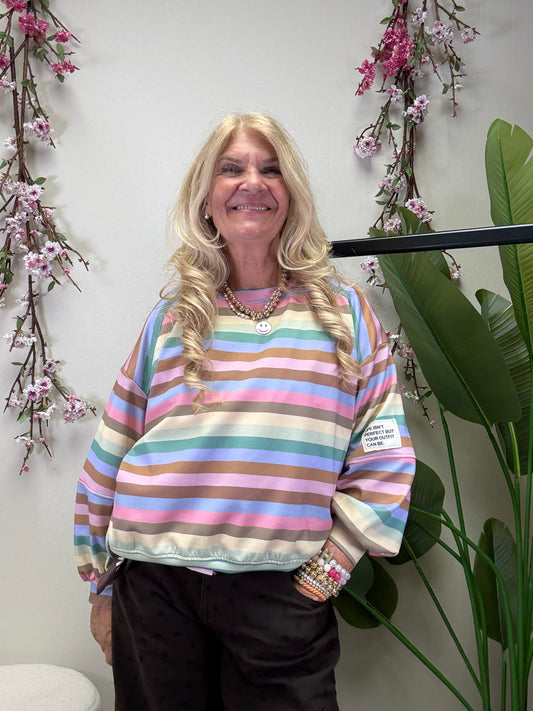 BUTTERSTOFF SWEATER MIT PATCH AM ÄRMEL SMALL STRIPES PASTELL