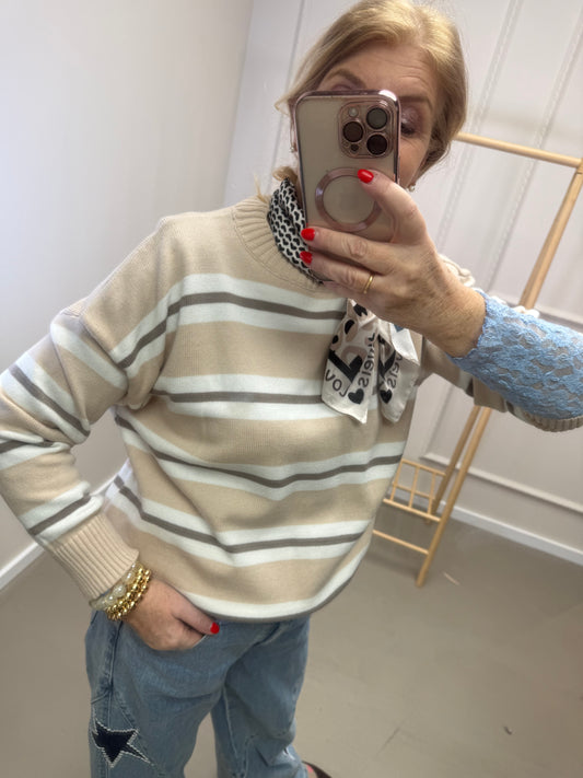STREIFENPULLI  - BEIGE/ CREME