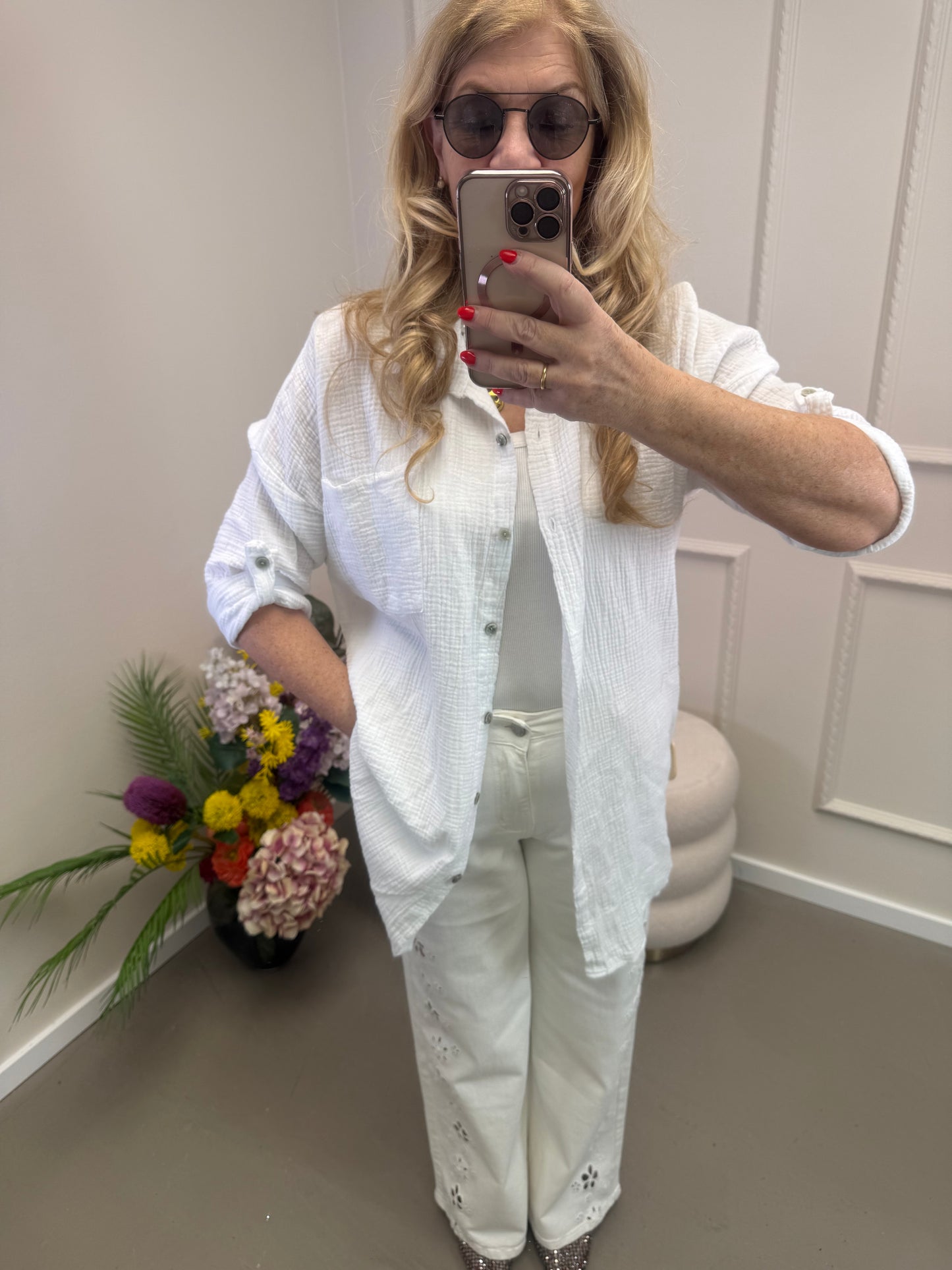 MUSSELIN BLUSE OVERSIZE WEISS