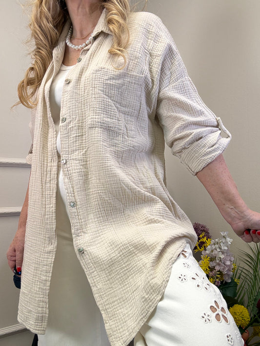 MUSSELIN BLUSE OVERSIZE BEIGE