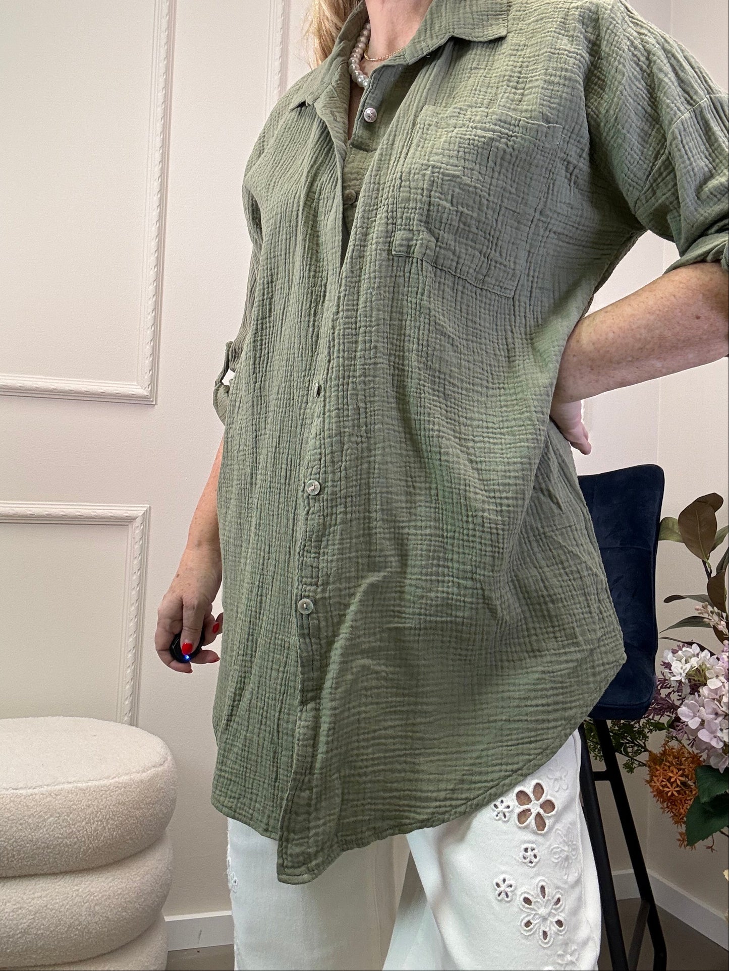 MUSSELIN BLUSE OVERSIZE KHAKI
