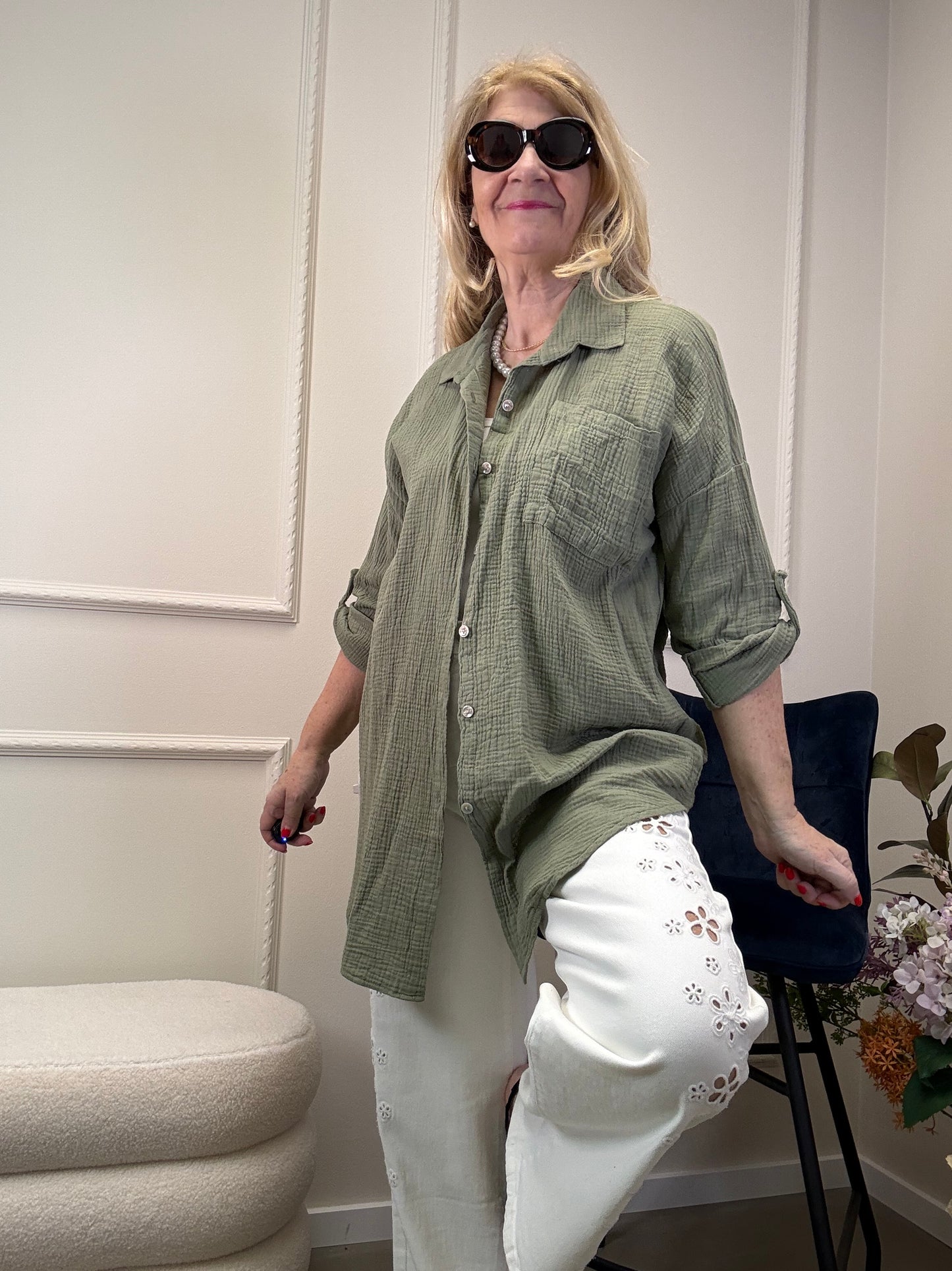 MUSSELIN BLUSE OVERSIZE KHAKI