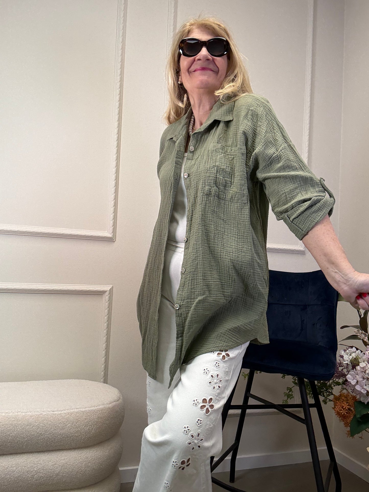 MUSSELIN BLUSE OVERSIZE KHAKI