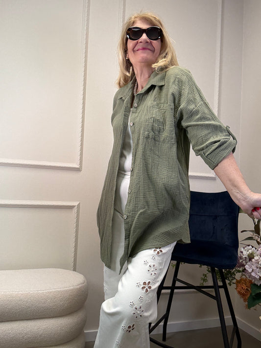 MUSSELIN BLUSE OVERSIZE KHAKI