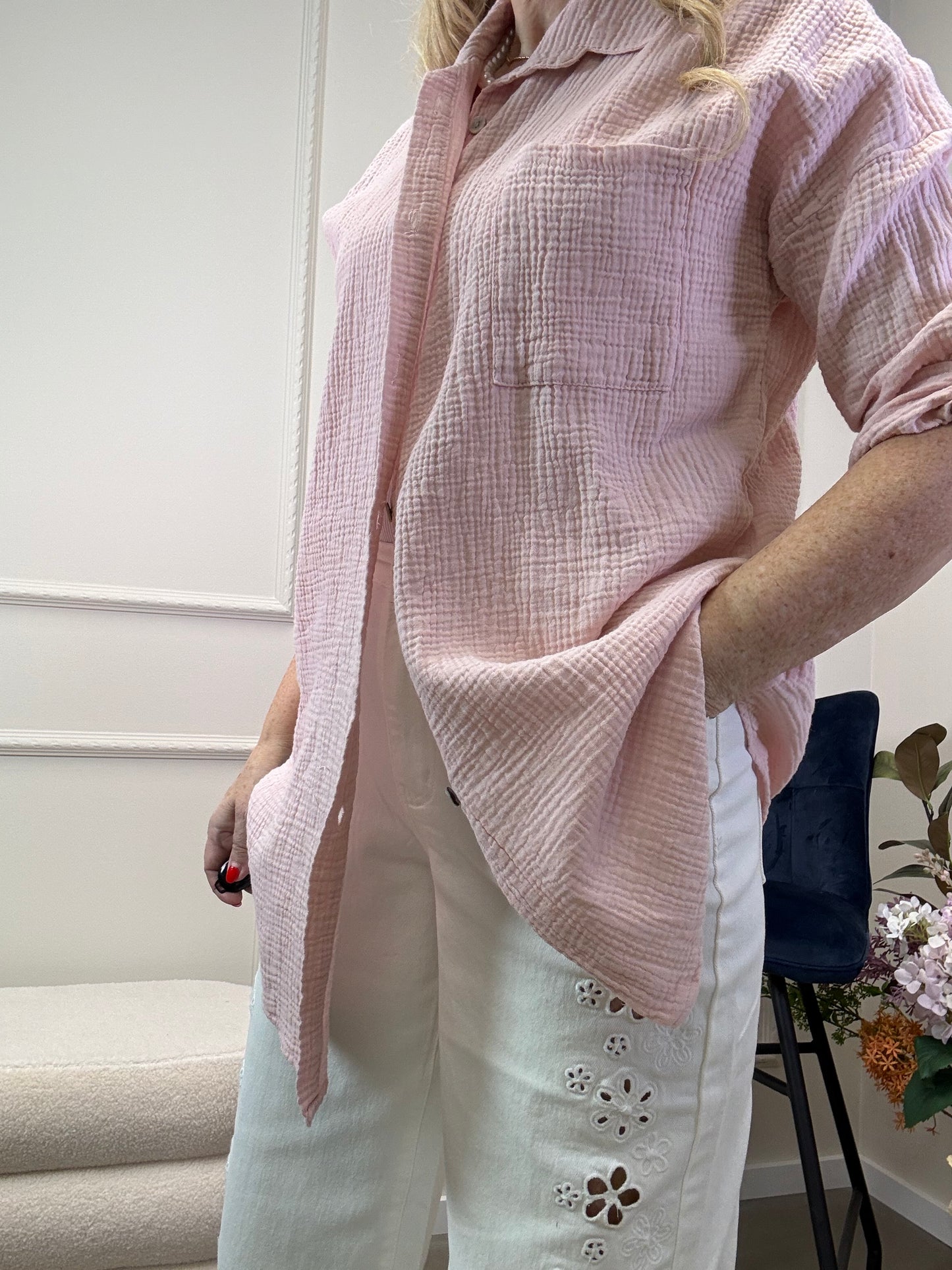 MUSSELIN BLUSE OVERSIZE ROSA
