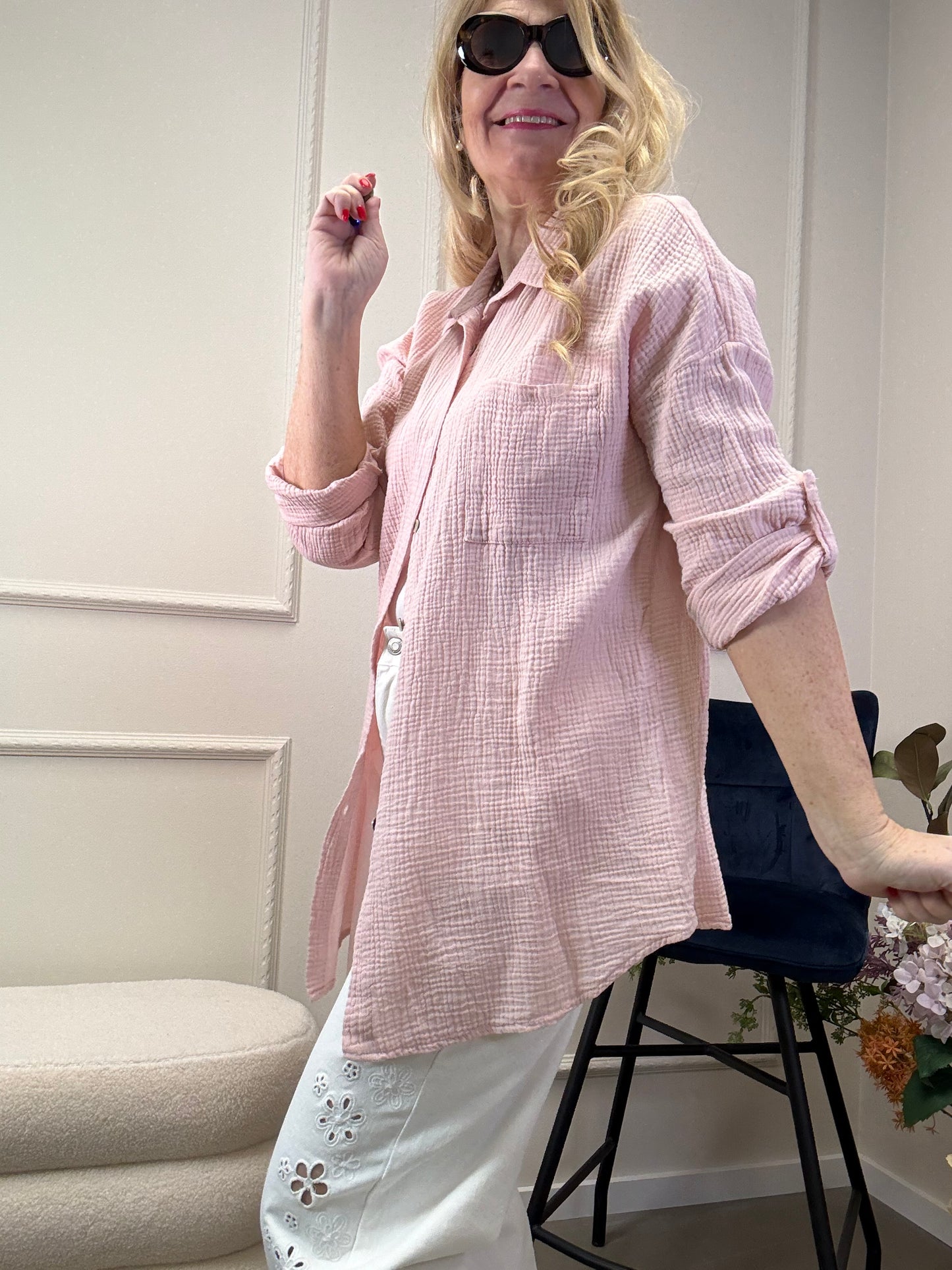MUSSELIN BLUSE OVERSIZE ROSA
