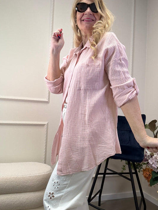MUSSELIN BLUSE OVERSIZE ROSA