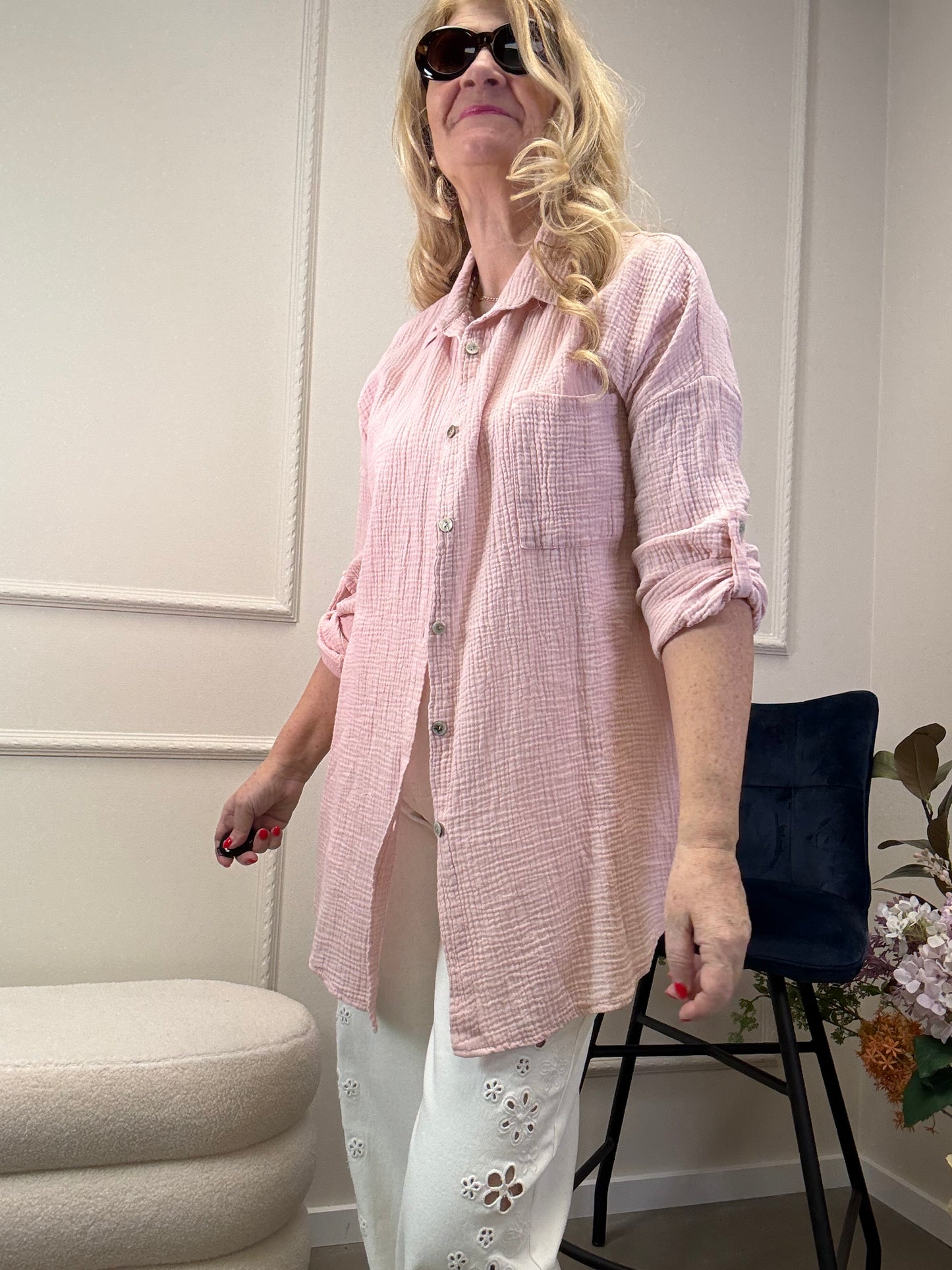 MUSSELIN BLUSE OVERSIZE ROSA