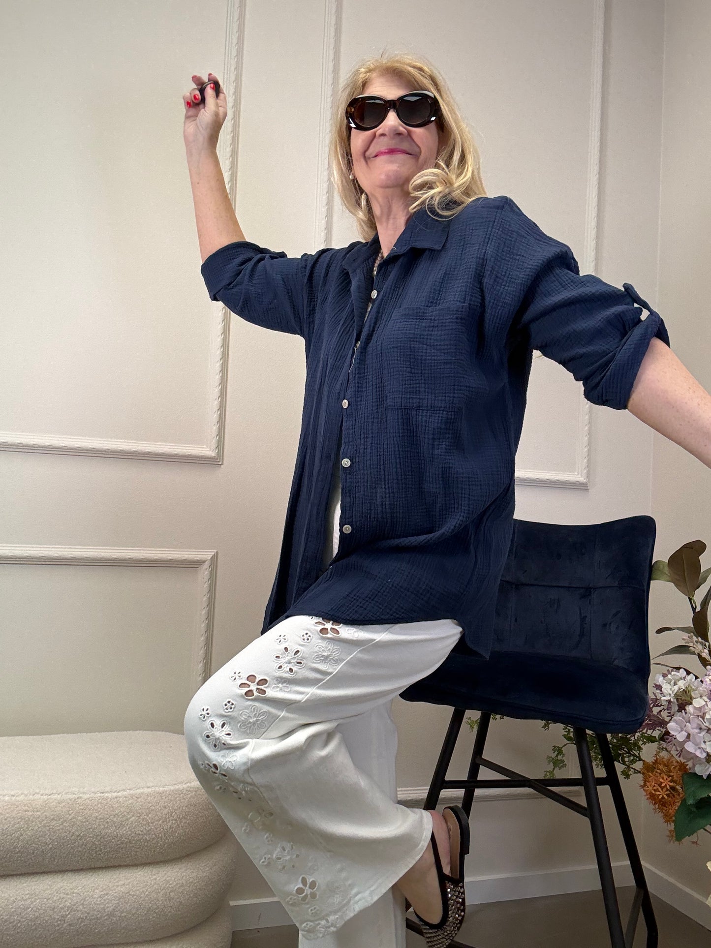 MUSSELIN BLUSE OVERSIZE MARINE