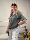 KURZE MUSSELIN BLUSE ZUM BINDEN KHAKI