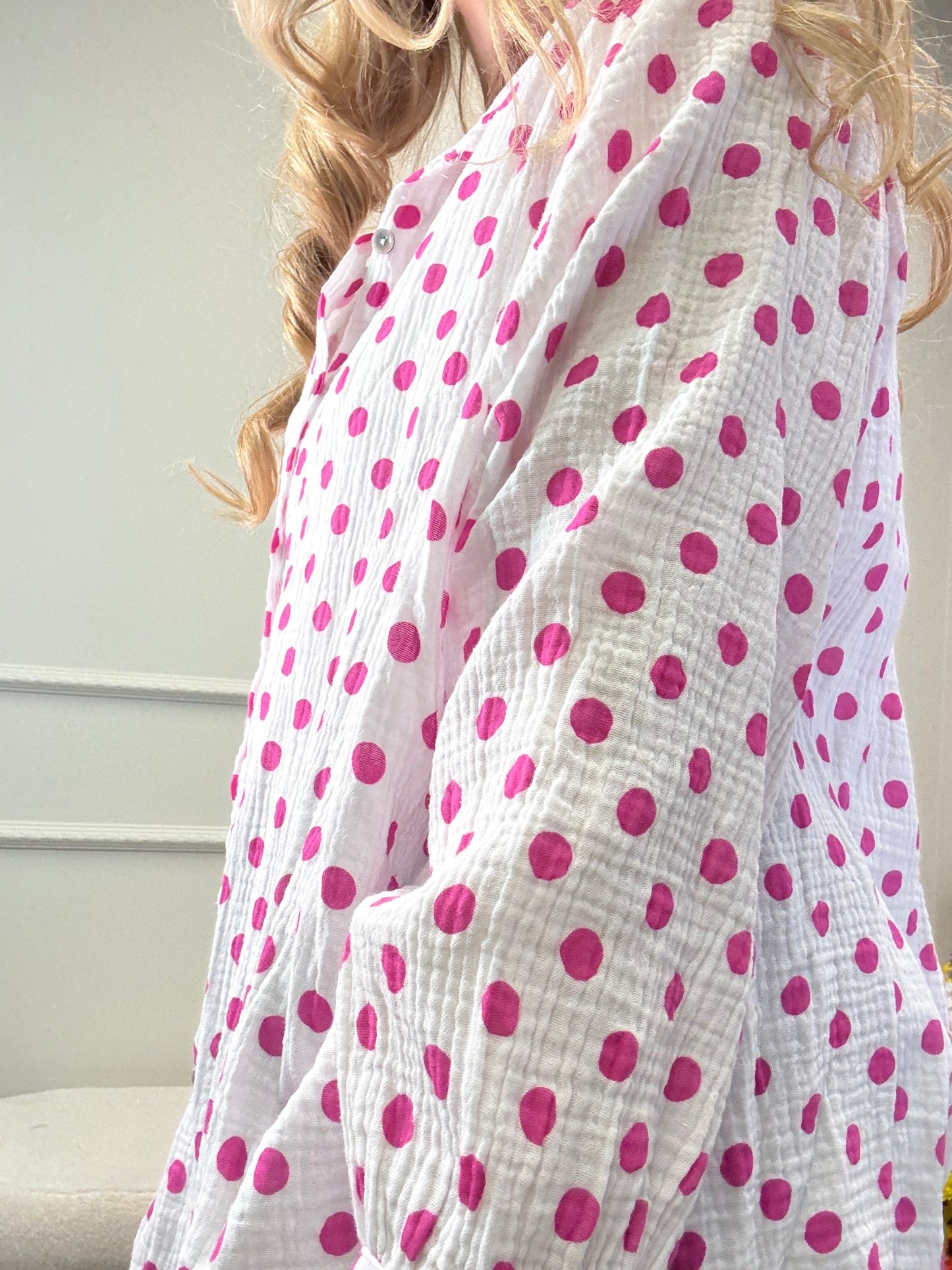 MUSSELIN BLUSE OVERSIZED TUPFEN PINK