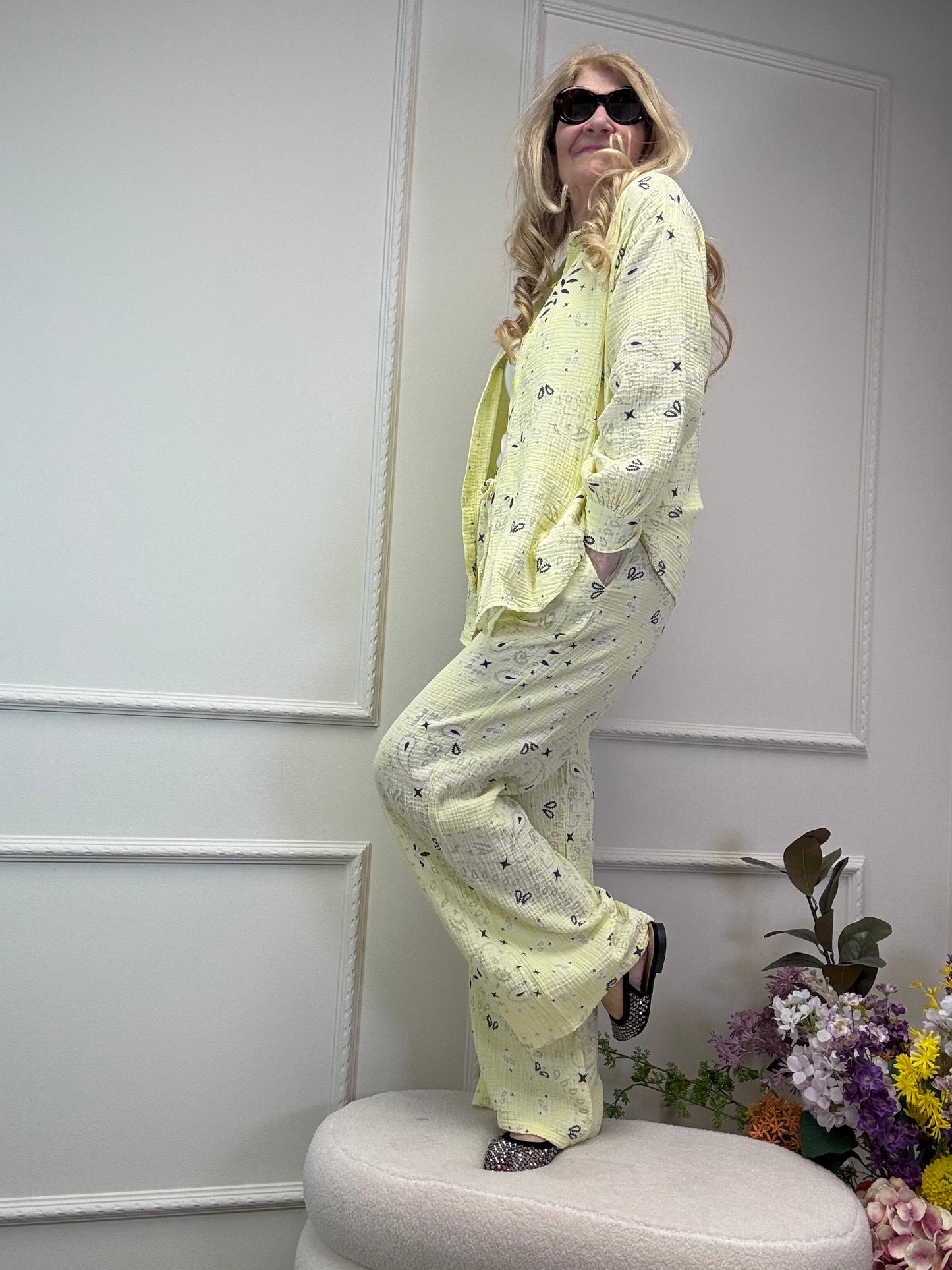 MUSSELIN HOSE PAISLEY BUTTERYELLOW