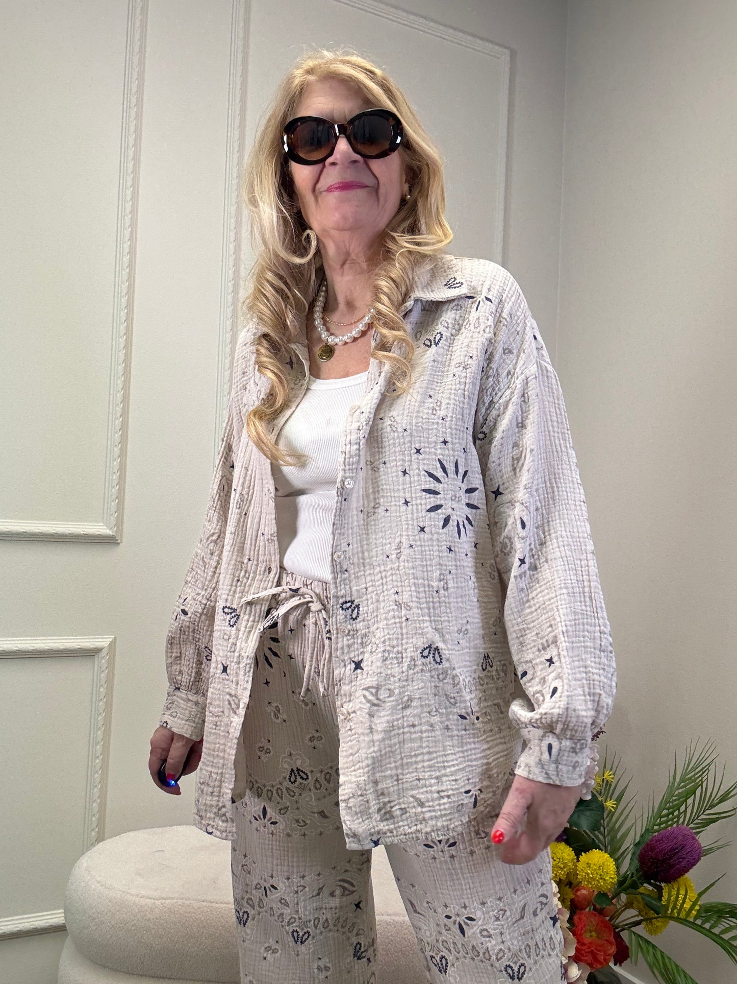 MUSSELIN BLUSE PAISLEY BEIGE