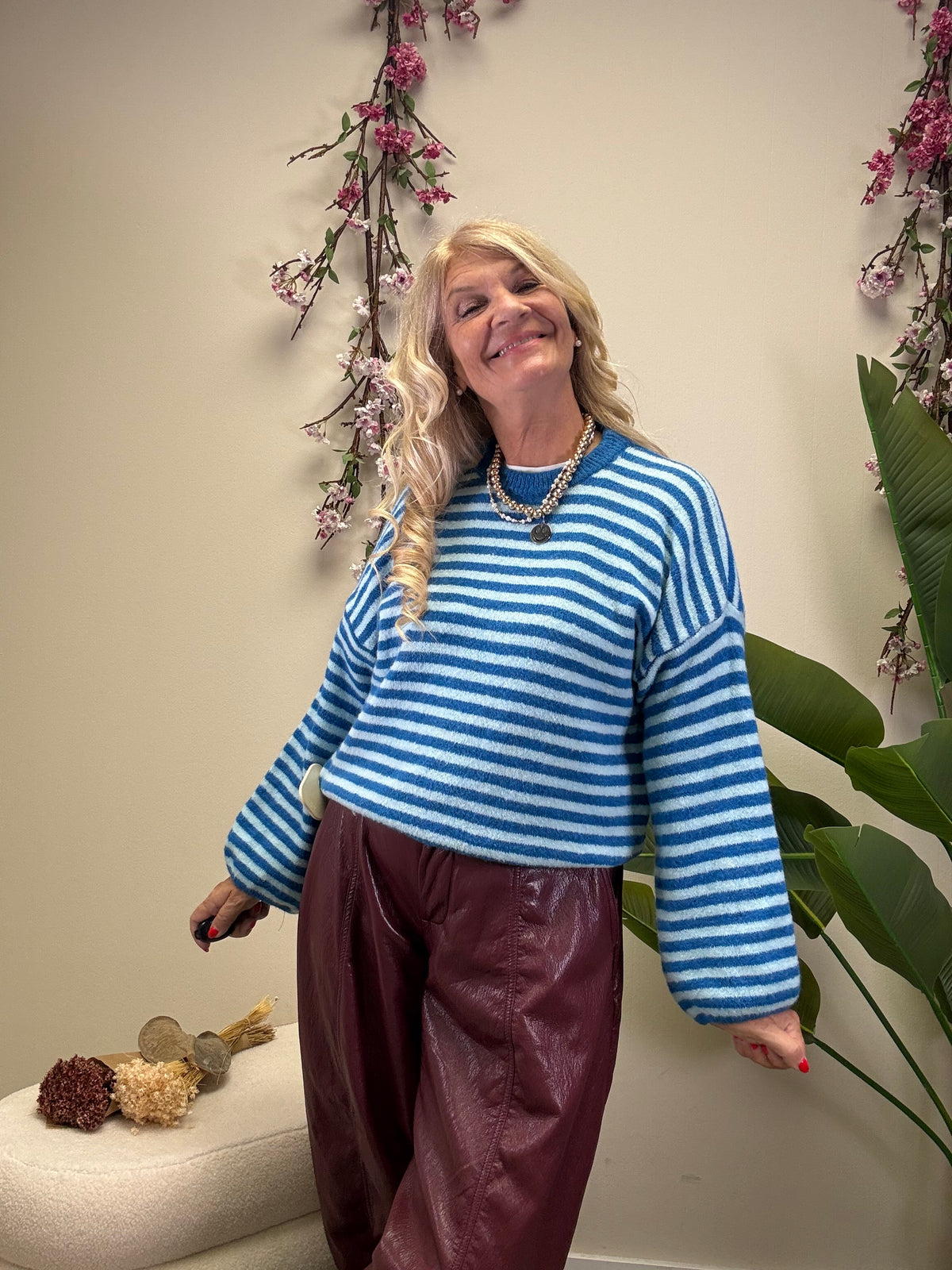 STRICKPULLI STREIFEN KOBALTBLAU / HELLBLAU