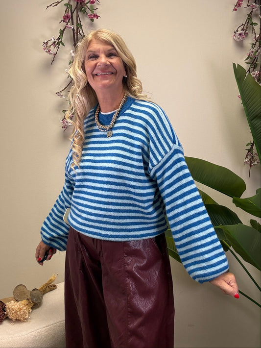 STRICKPULLI STREIFEN KOBALTBLAU / HELLBLAU