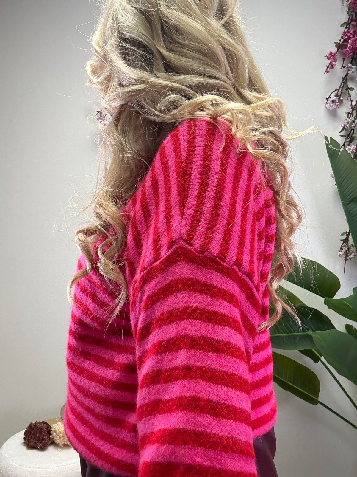 STRICKPULLI STREIFEN PINK / ROT
