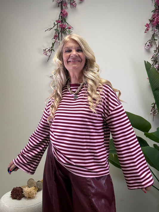 STREIFEN LONGSLEEVE BORDEAUX / ROSA