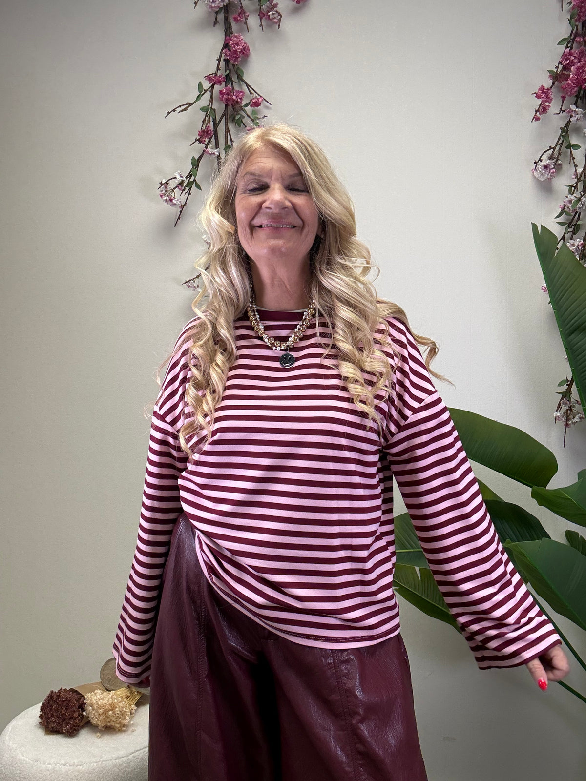 STREIFEN LONGSLEEVE BORDEAUX / ROSA