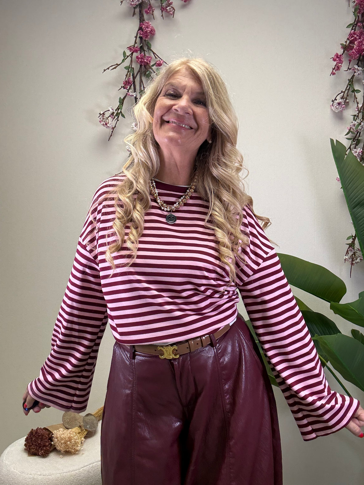 STREIFEN LONGSLEEVE BORDEAUX / ROSA