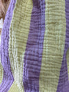 MUSSELIN KLEID LANG GELB/FLIEDER GESTREIFT